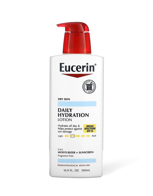 Eucerin Daily Hydration Lotion, SPF 15, Fragrance Free, 16.9 fl oz (500 ml)