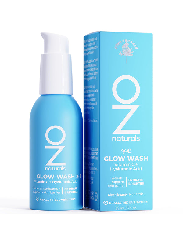 OZNaturals  Glow Wash, Anti Aging Vitamin C Facial Cleanser, Brightening + Hydrating Gel, Natural Ingredients, Daily Skincare, Organic Aloe + Spirulina, Hyaluronic Acid | 3.0 | 89 ml