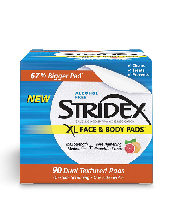 Stridex, XL Face & Body Pads, Alcohol Free, 90 Dual Textured Pads